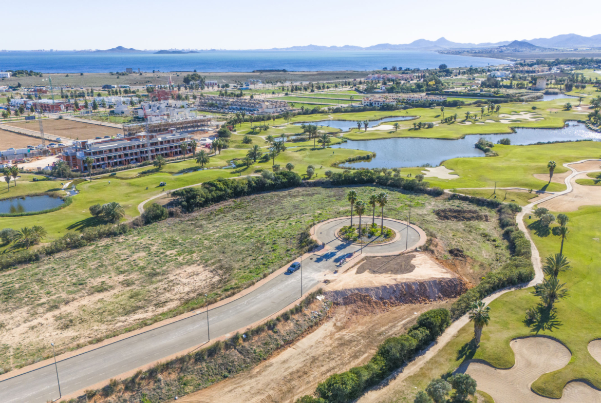 Aerial view of Apartments La Serena Golf with golf-course views by Levante Properties