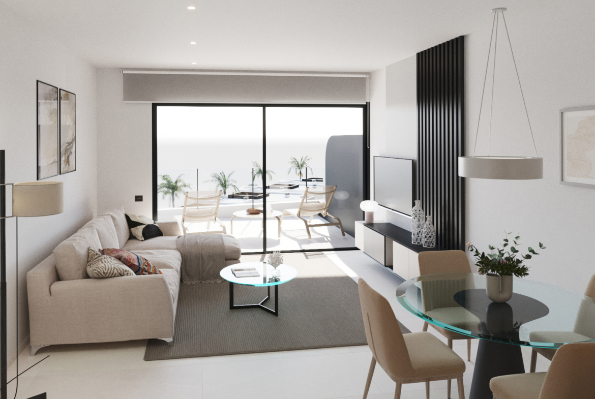 Open-plan living area in Apartments La Serena Golf