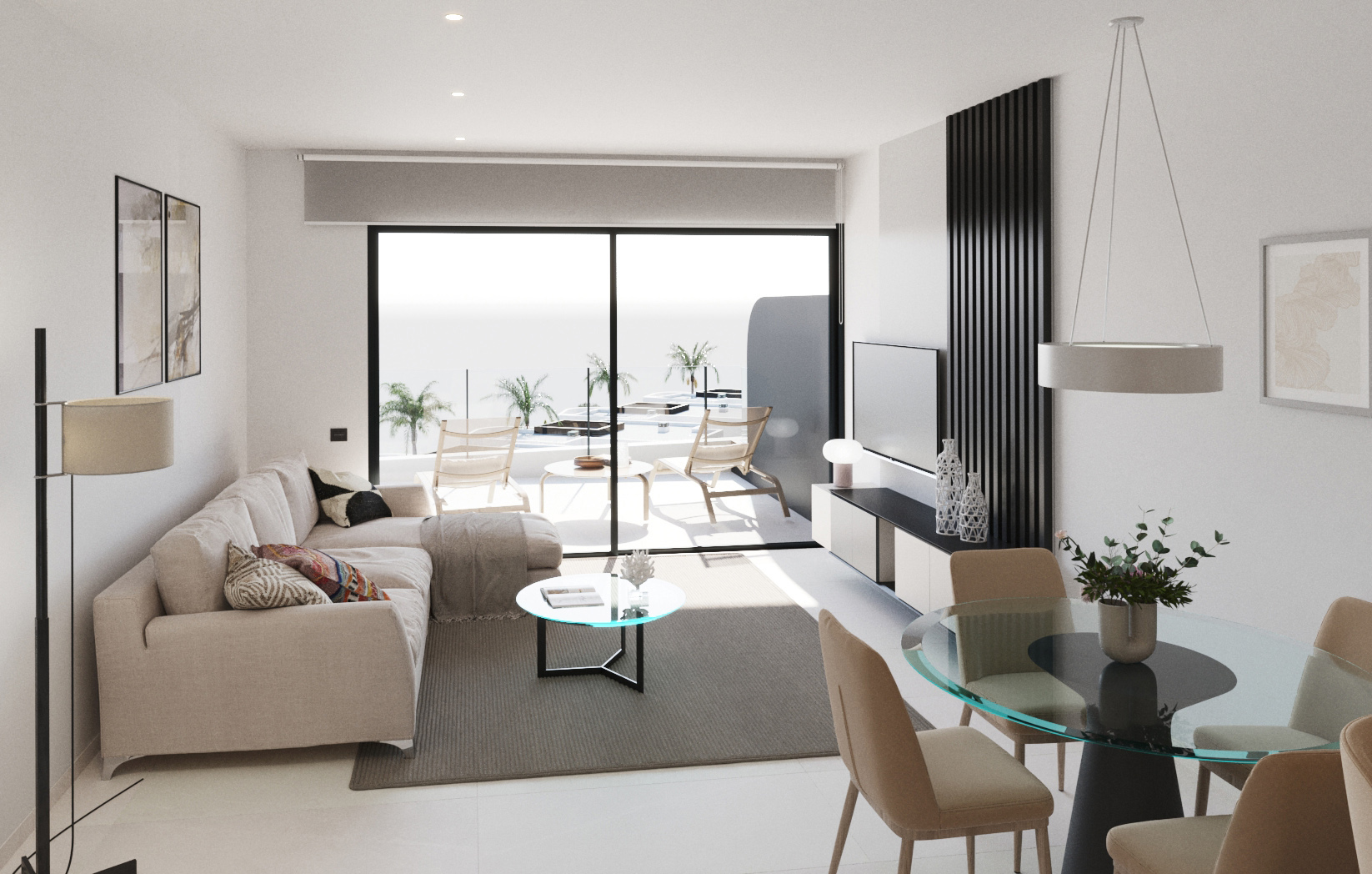 Open-plan living area in Apartments La Serena Golf