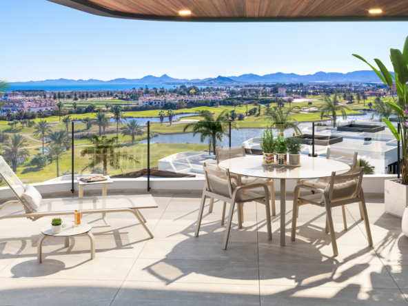 Golf-course view from terrace at Apartments La Serena Golf