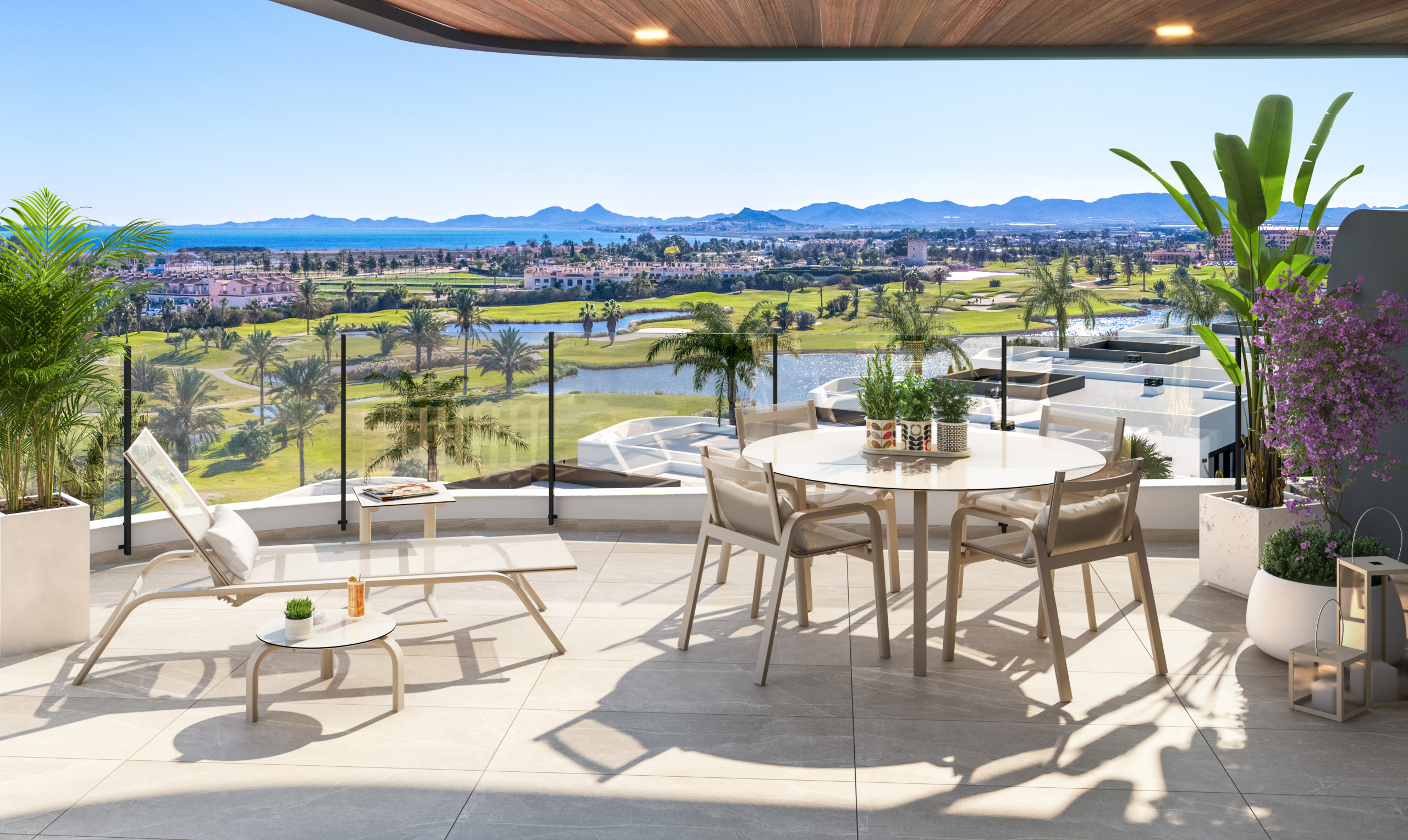 Golf-course view from terrace at Apartments La Serena Golf