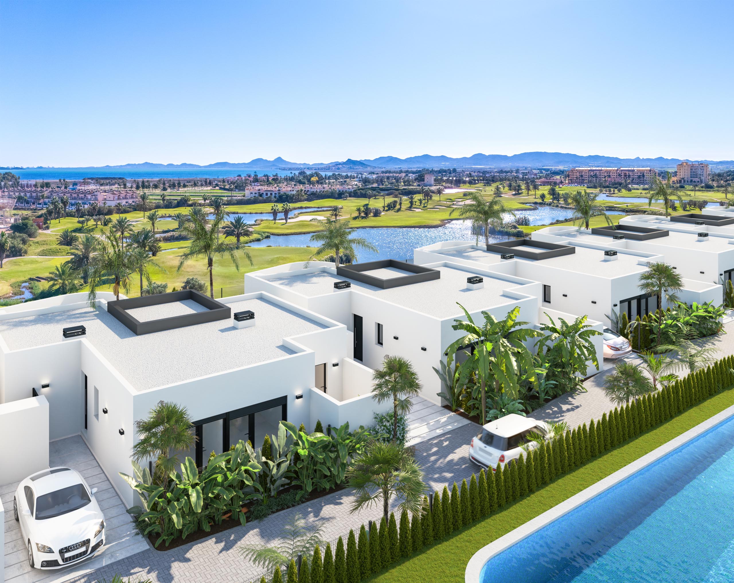 Aerial view of a luxury villa in La Serena Golf, Los Alcázares