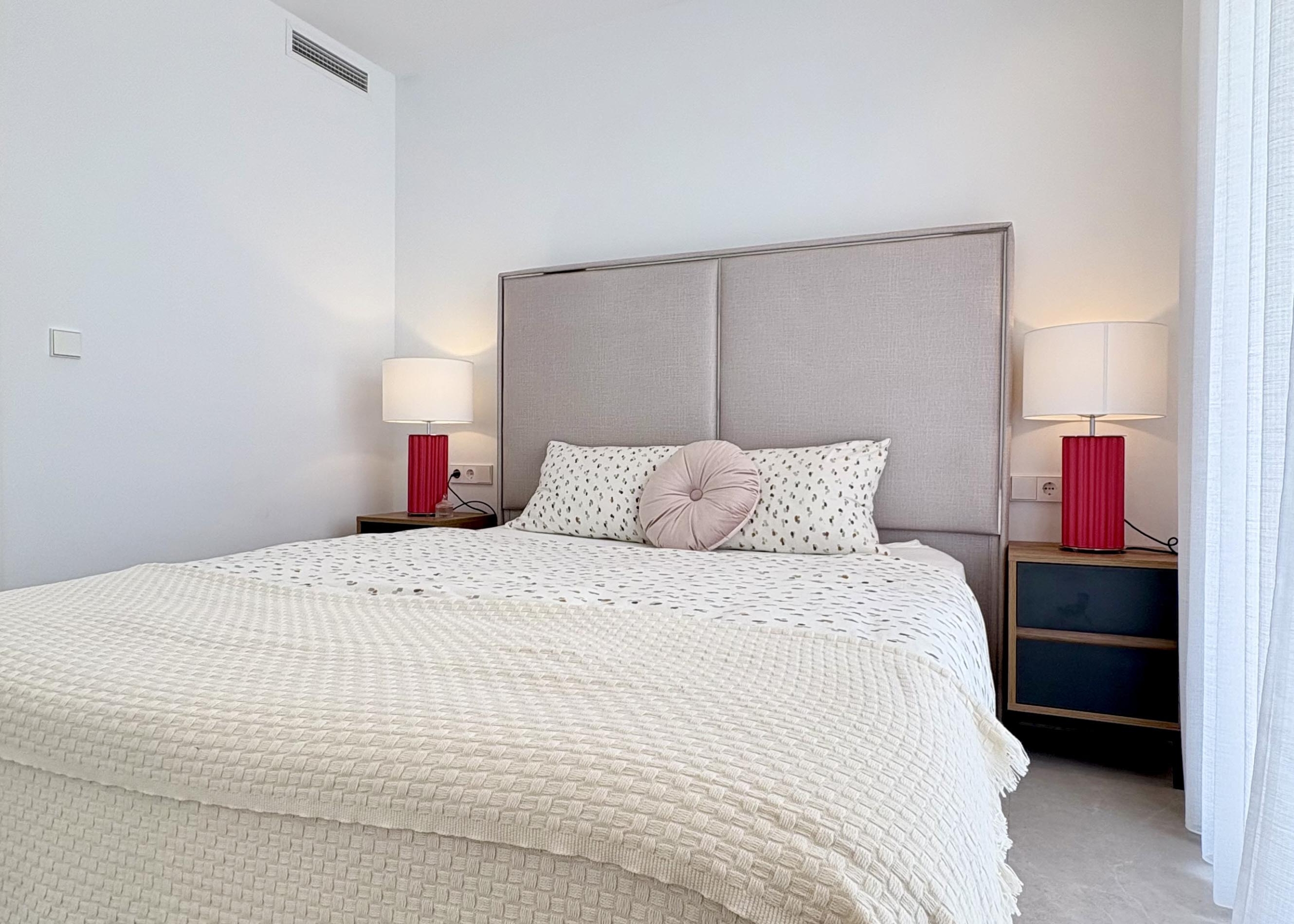 Modern bedroom in Villa Almendro at Santa Rosalía Lake & Life Resort by Levante Properties