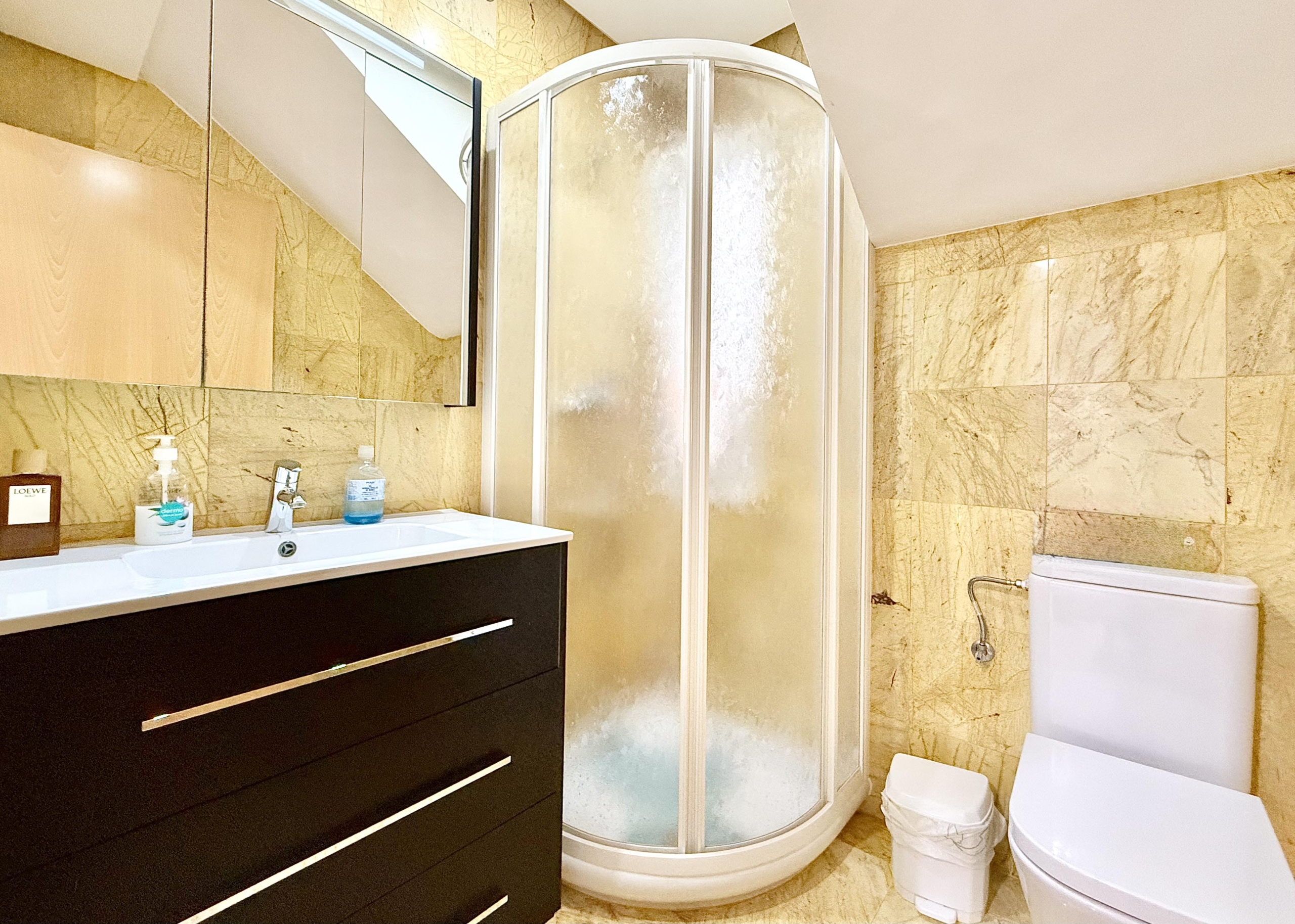 Modern contemporary bathroom in a Levante Properties villa at Mar Menor Golf Resort.