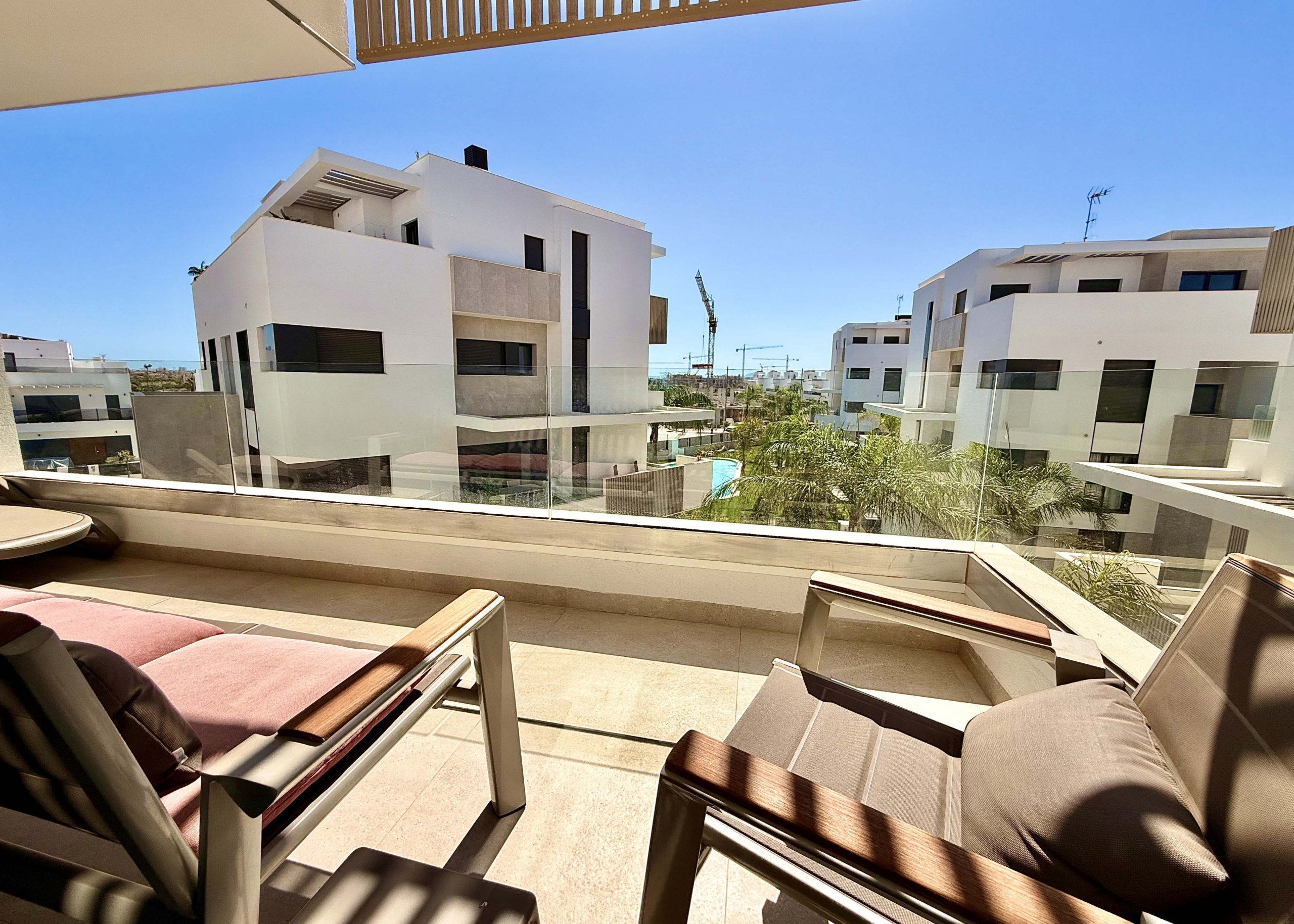Terrace of Mirador apartment overlooking the swimming pool