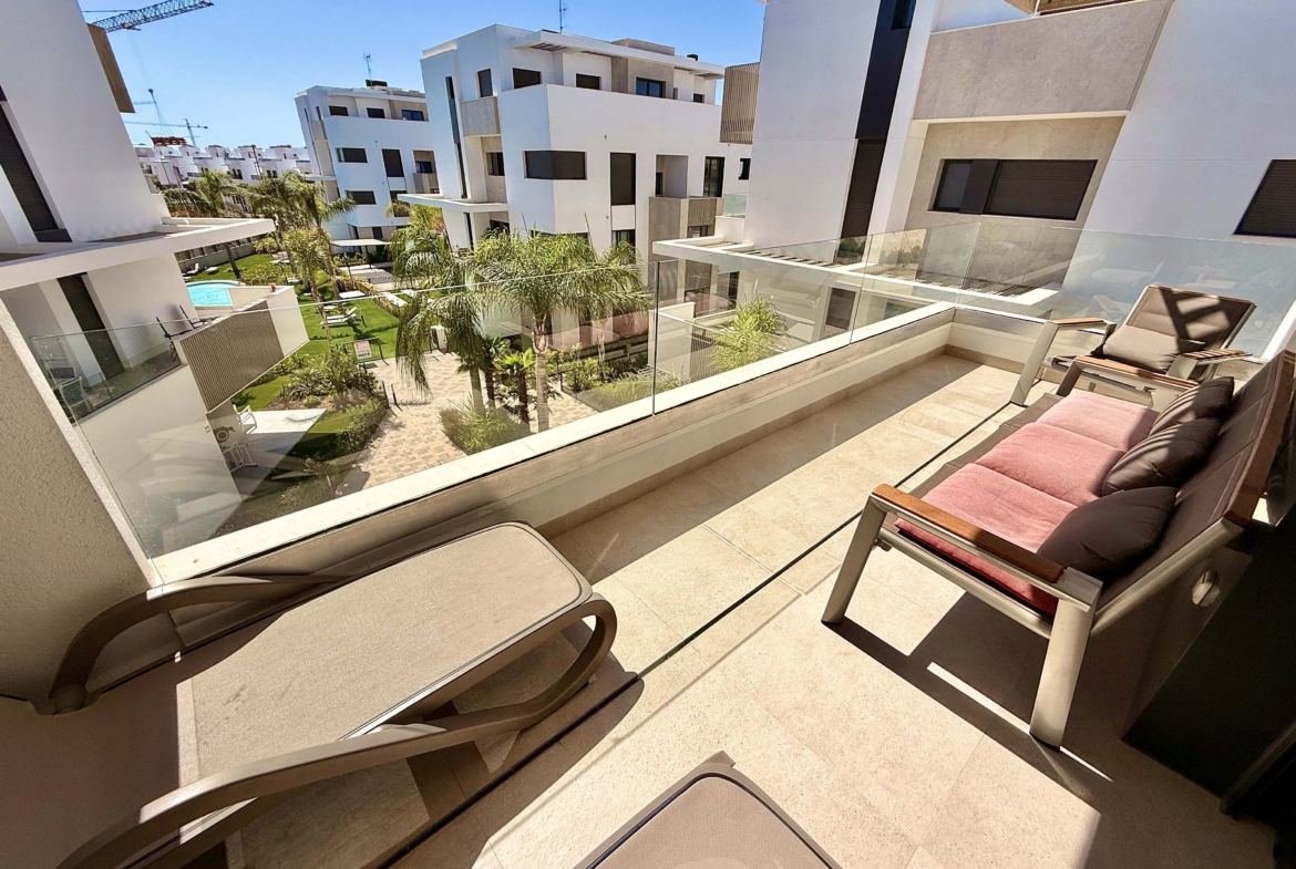 Terrace of Mirador apartment overlooking the swimming pool