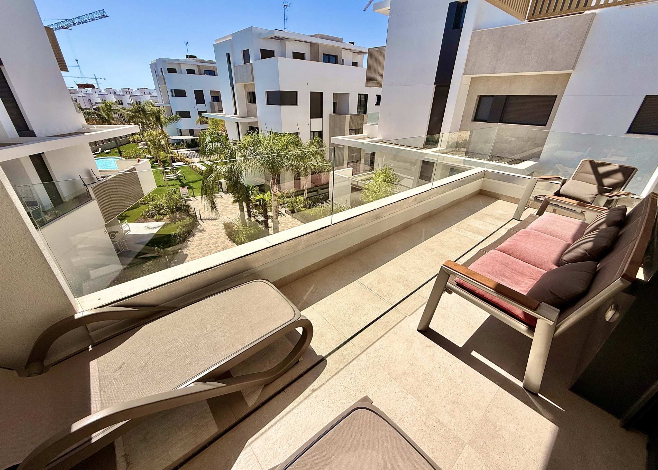 Terrace of Mirador apartment overlooking the swimming pool
