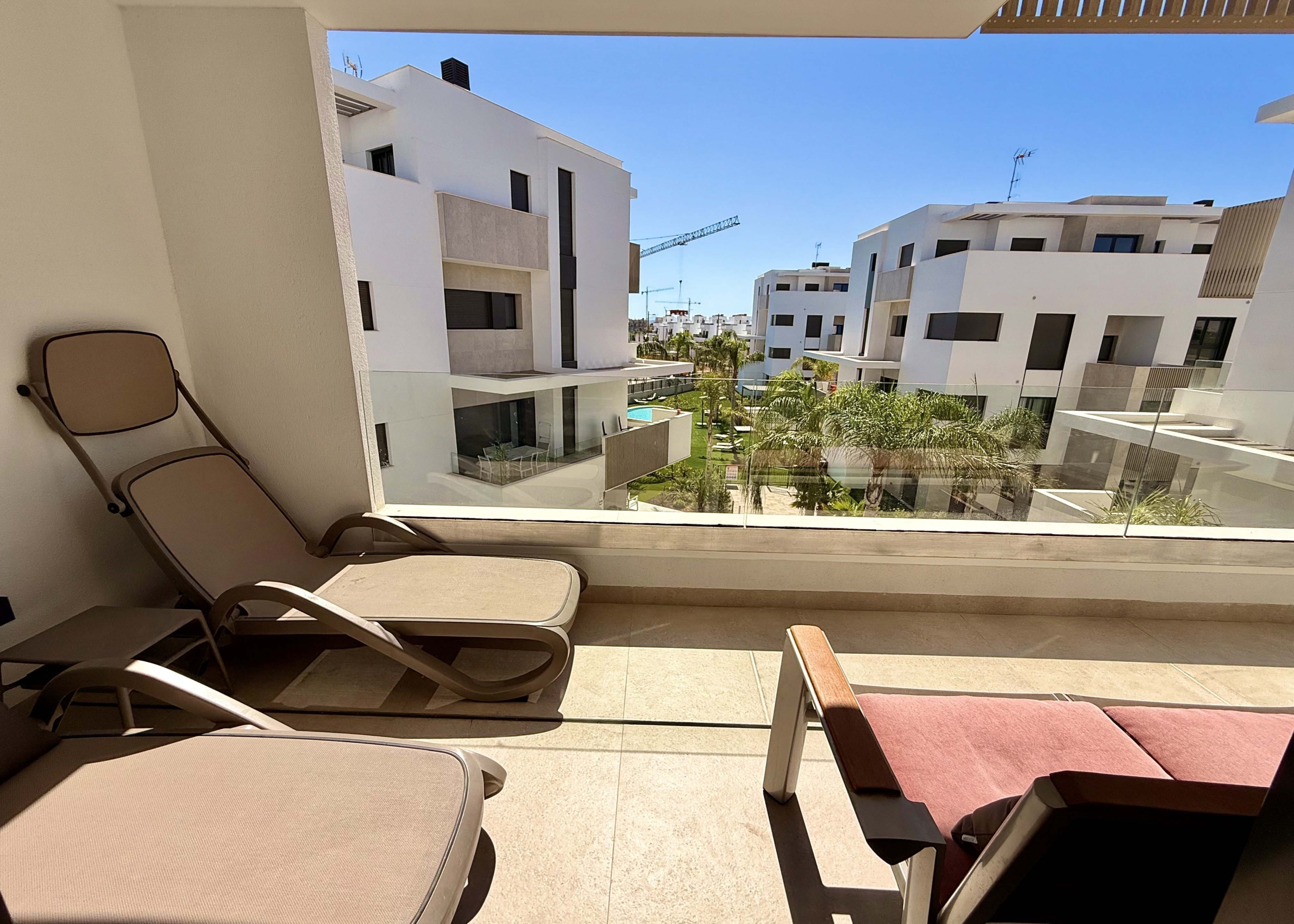 Terrace of Mirador apartment overlooking the swimming pool