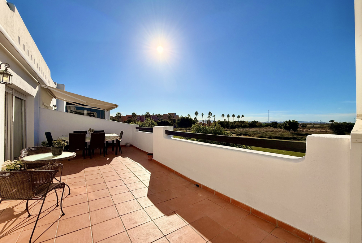 Albor apartment for sale, South-facing terrace with golf course views at Mar Menor Golf Resort