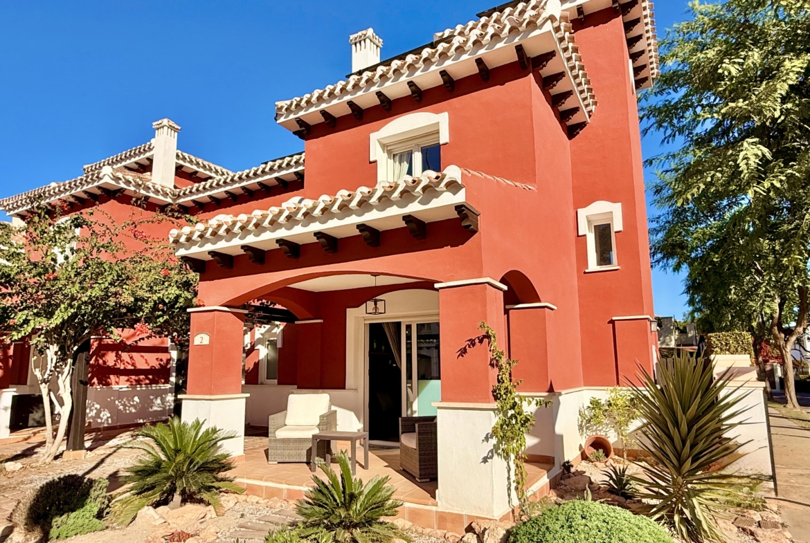 Front view of the Isla Grosa villa on a corner plot at Mar Menor Golf Resort.