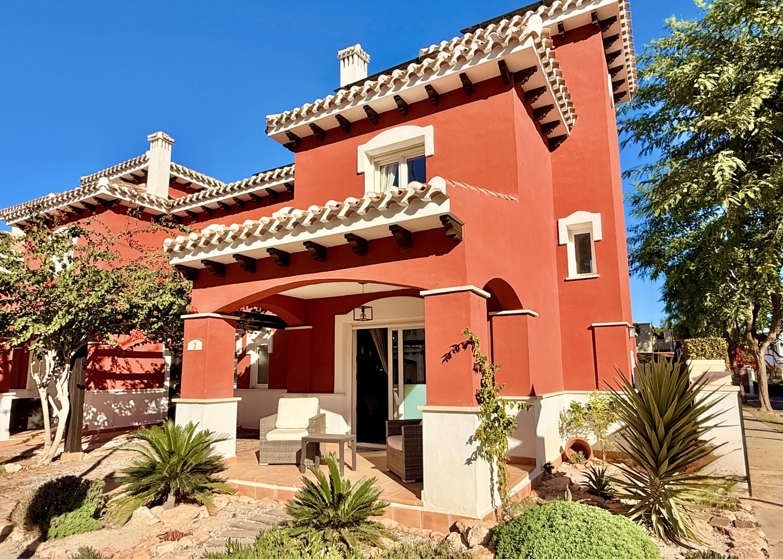 Front view of the Isla Grosa villa on a corner plot at Mar Menor Golf Resort.