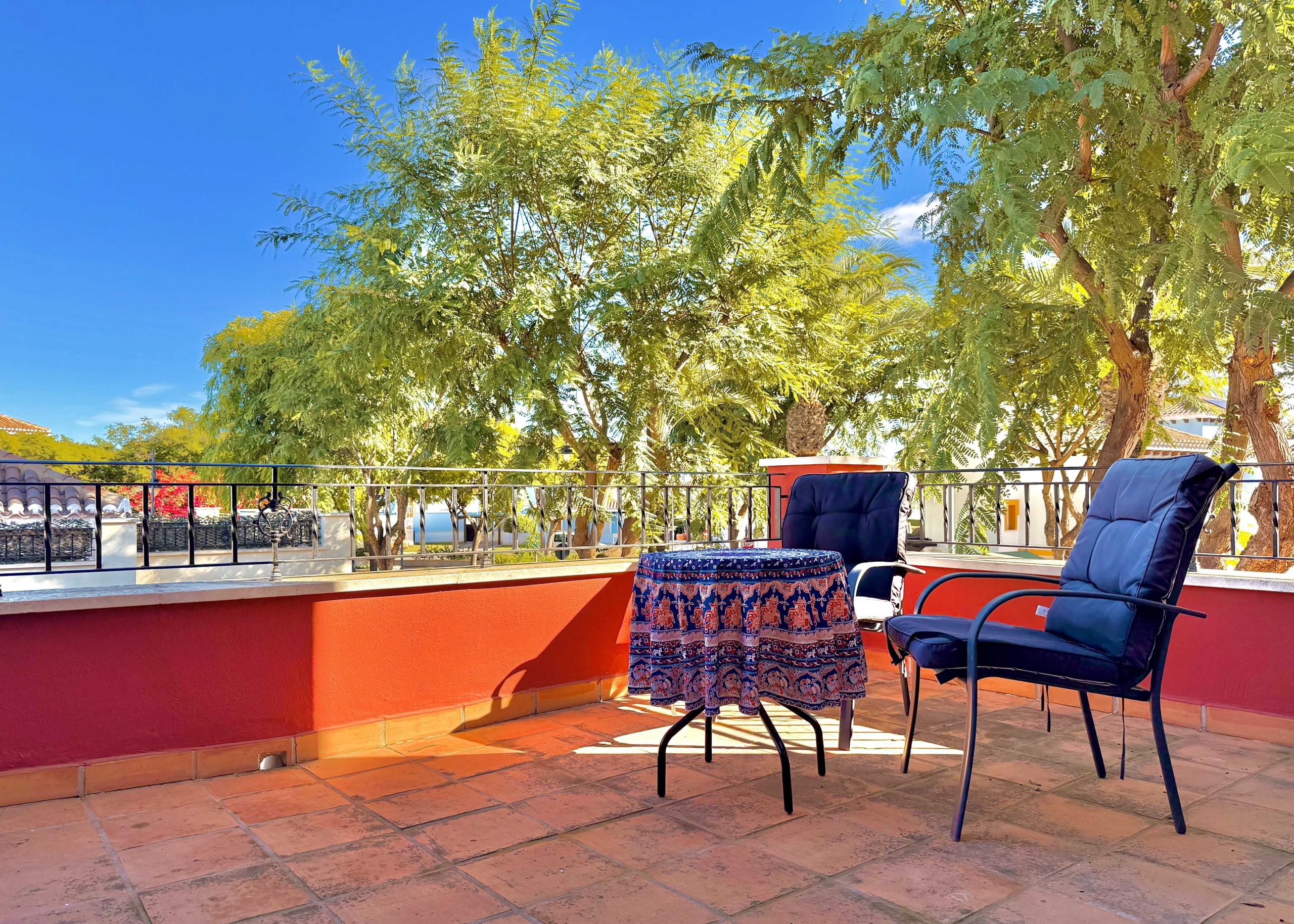 Upper terrace suitable for sunbathing or outdoor workspace at the Isla Grosa villa on Mar Menor Golf Resort.