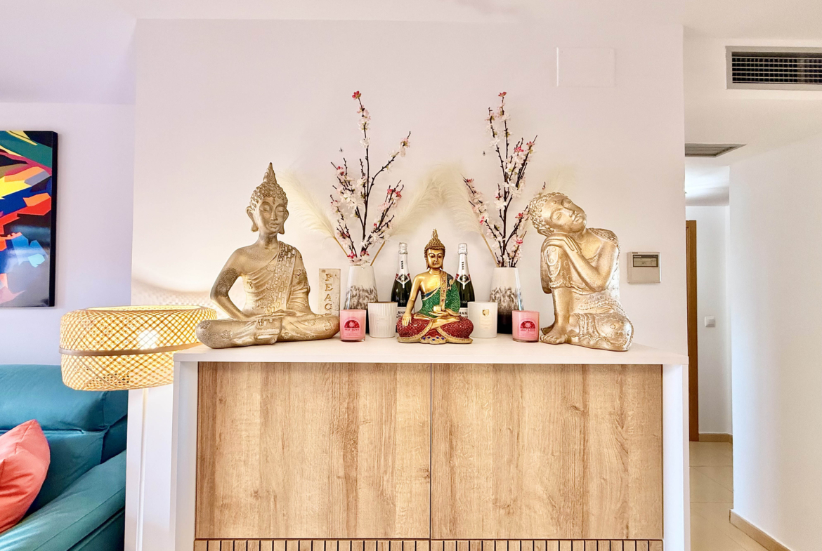 2-Bed Elegant Apartment bright open-plan living room with terrace access in a Levante Properties listing at Mar Menor Golf Resort.