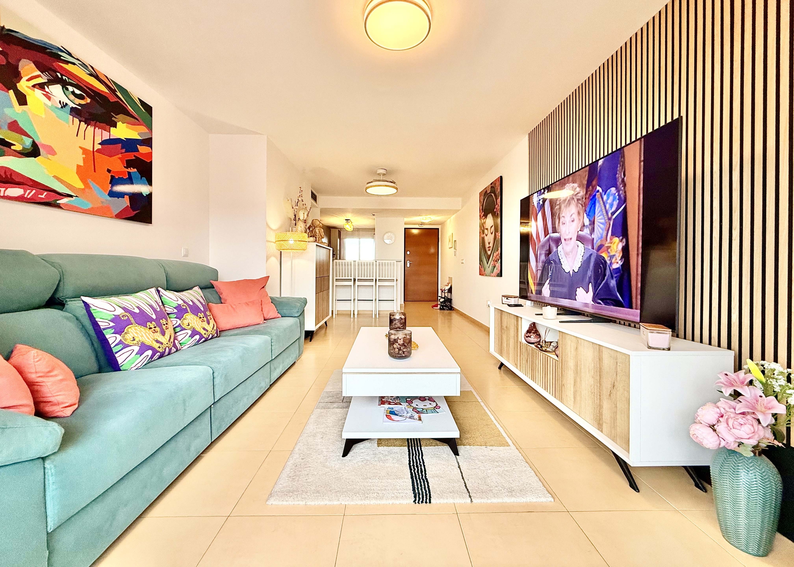 2-Bed Elegant Apartment bright open-plan living room with terrace access in a Levante Properties listing at Mar Menor Golf Resort.