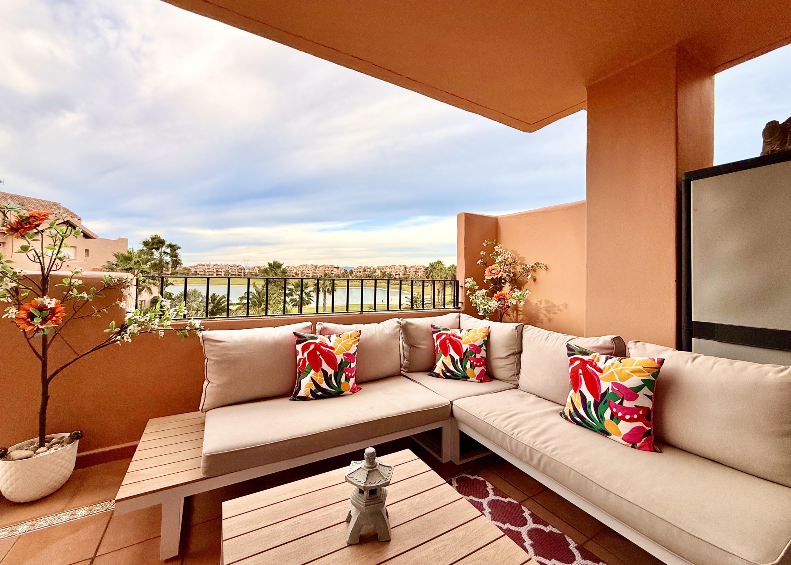 2-Bed Elegant Apartment with West-facing terrace overlooking lake, golf course and pool at Mar Menor Golf Resort by Levante Properties.