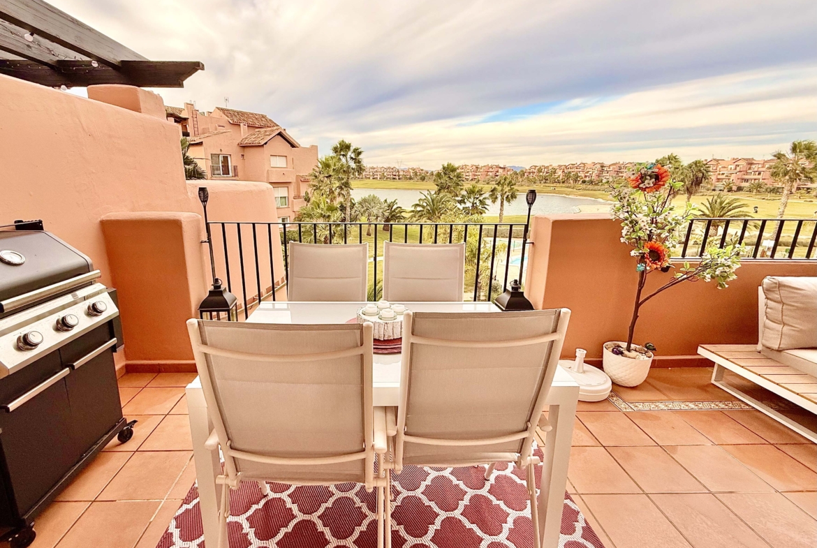 2-Bed Elegant Apartment with West-facing terrace overlooking lake, golf course and pool at Mar Menor Golf Resort by Levante Properties.