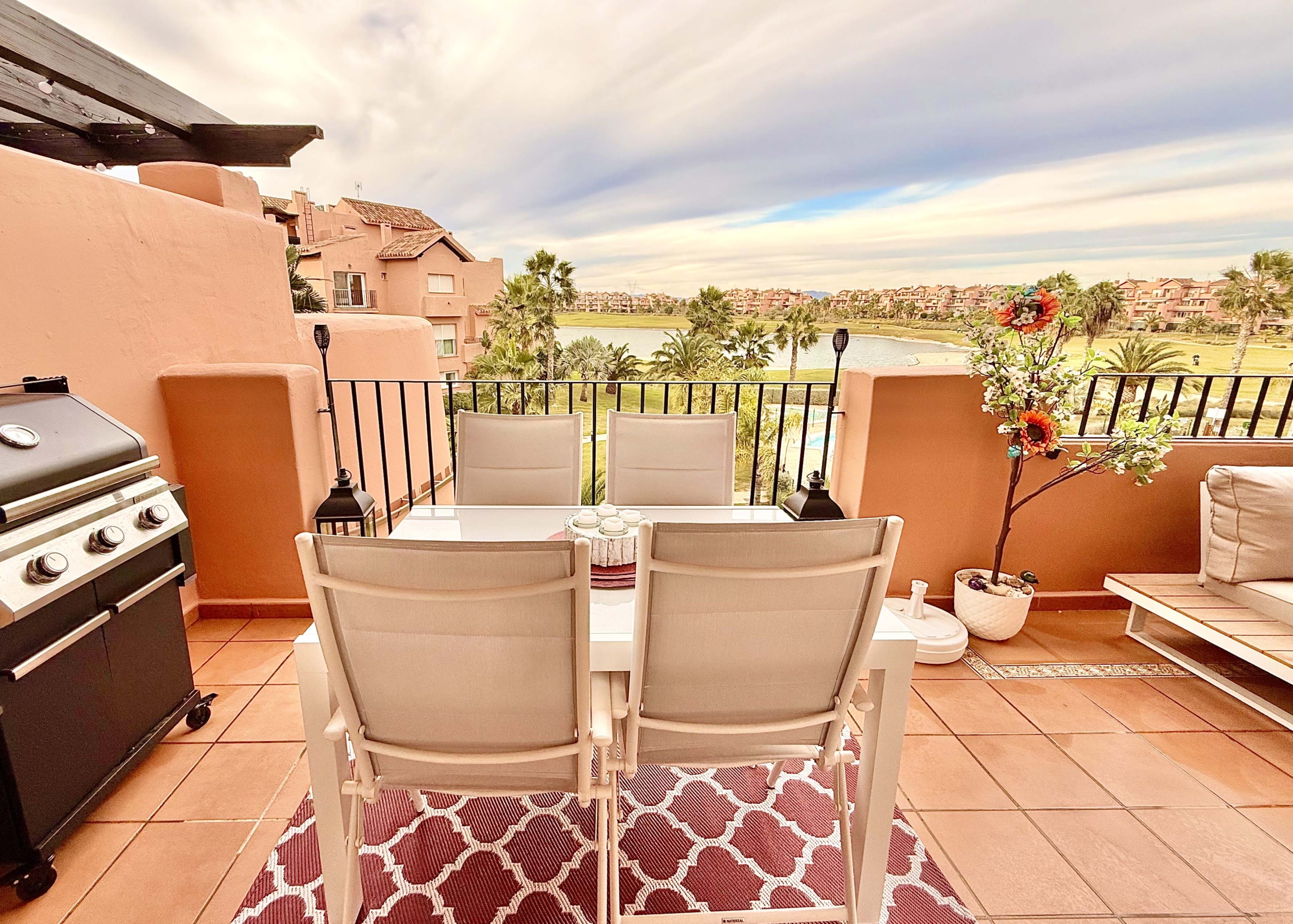 2-Bed Elegant Apartment with West-facing terrace overlooking lake, golf course and pool at Mar Menor Golf Resort by Levante Properties.