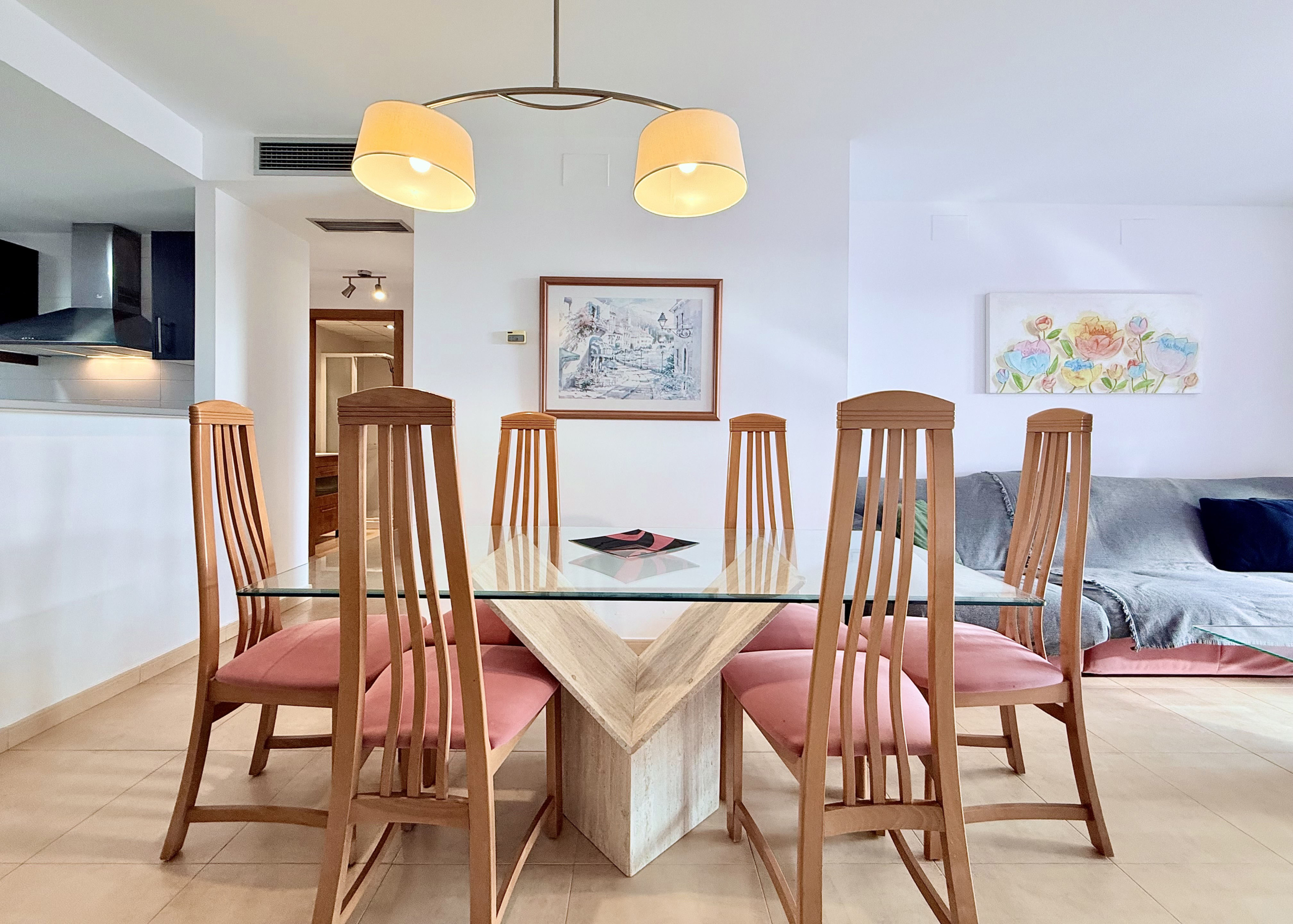 Open-plan living and dining area in a 2-Bed South Facing Apartment at Mar Menor Golf Resort by Levante Properties