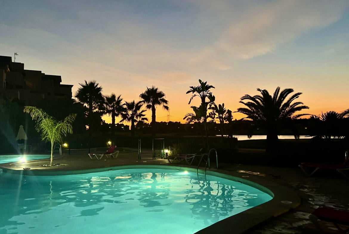 Modern 1 Bedroom Apartment communal pool area on Mar Menor Golf Resort by Levante Properties