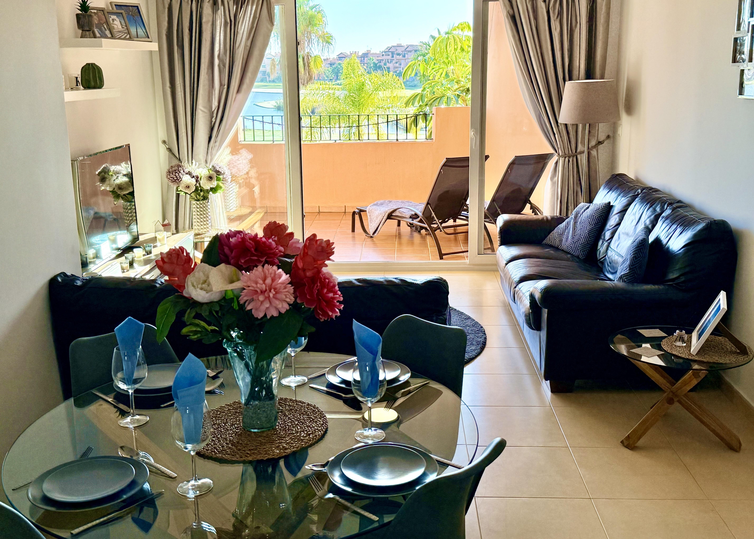 Open plan living and dining area in Mar Menor Golf Resort apartment by Levante Properties