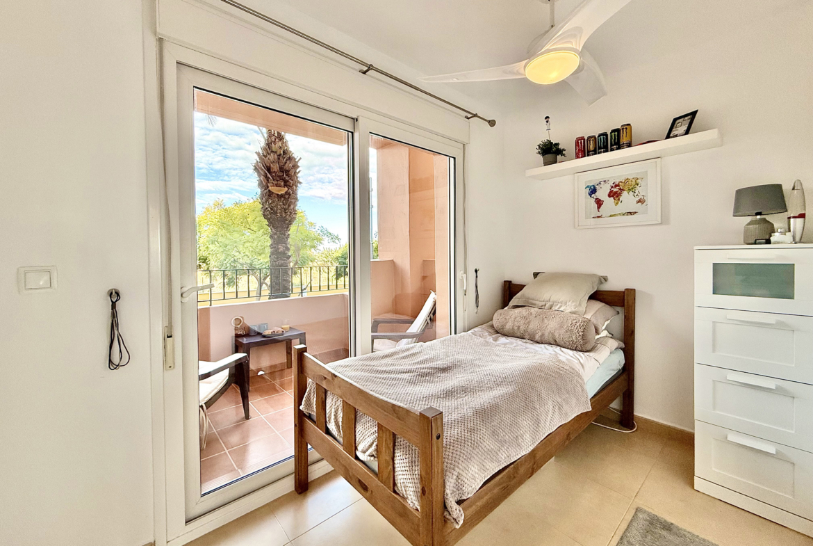 Second double bedroom with private terrace at Mar Menor Golf Resort apartment by Levante Properties