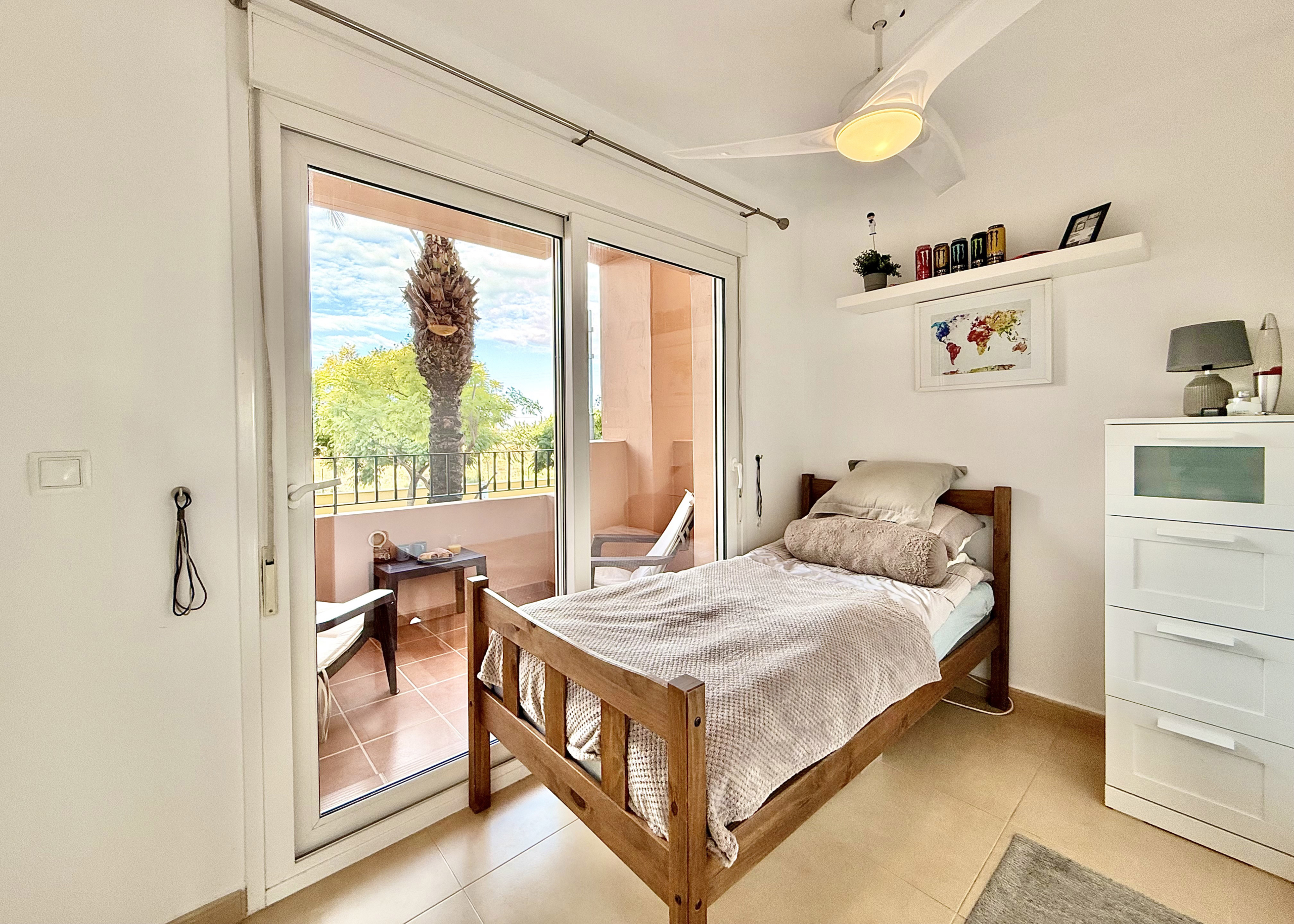 Second double bedroom with private terrace at Mar Menor Golf Resort apartment by Levante Properties