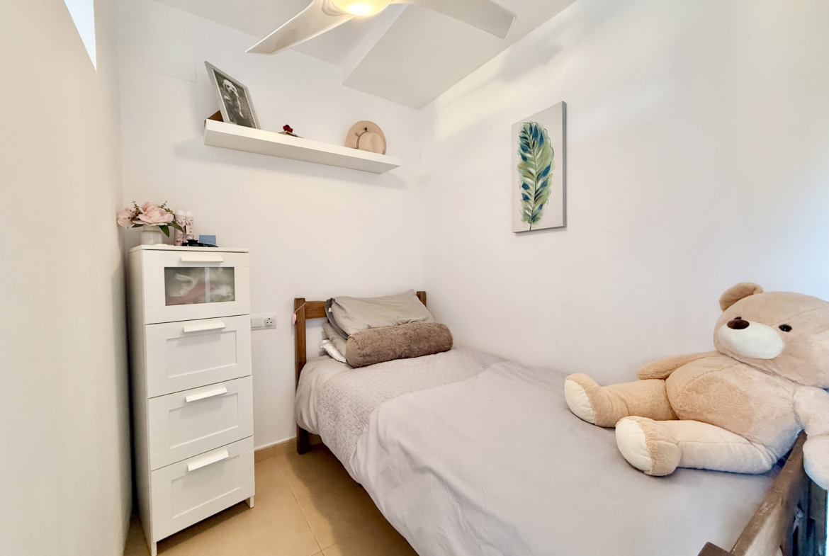 Second double bedroom with private terrace at Mar Menor Golf Resort apartment by Levante Properties