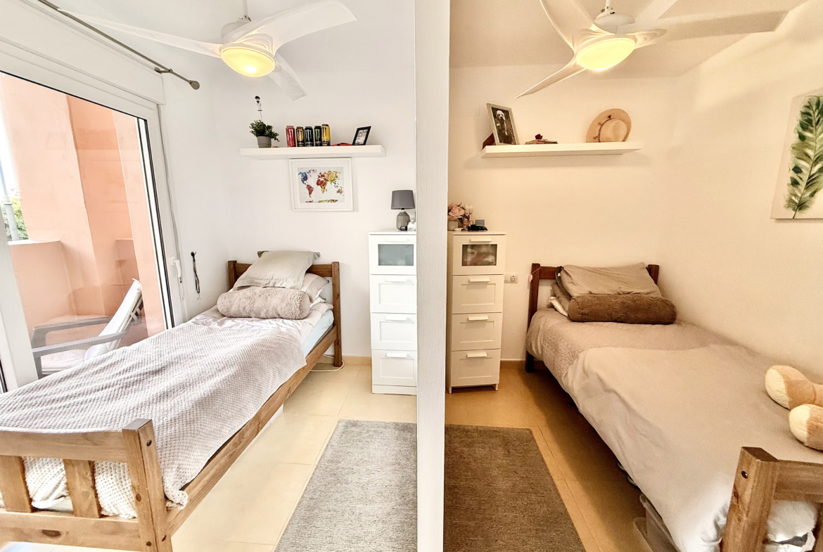Second double bedroom with private terrace at Mar Menor Golf Resort apartment by Levante Properties