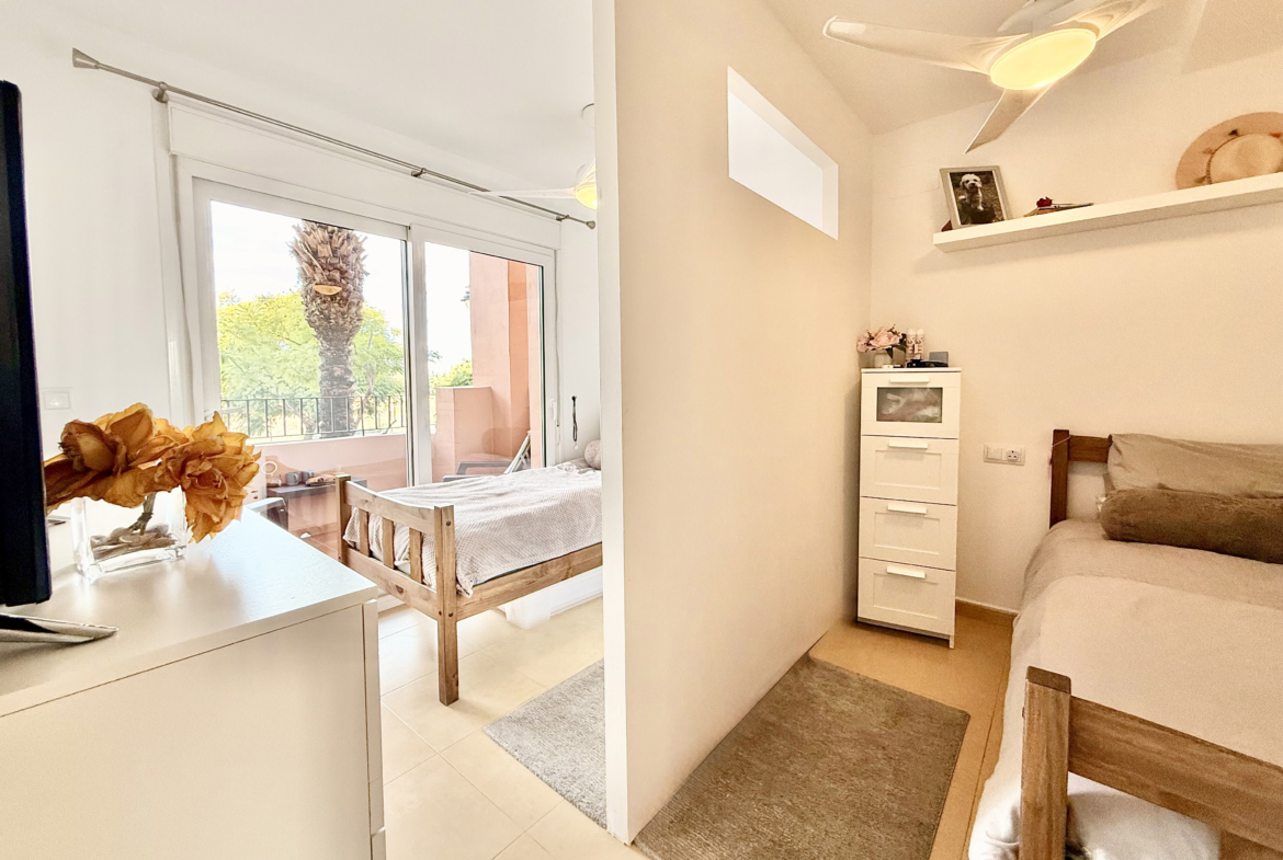 Second double bedroom with private terrace at Mar Menor Golf Resort apartment by Levante Properties