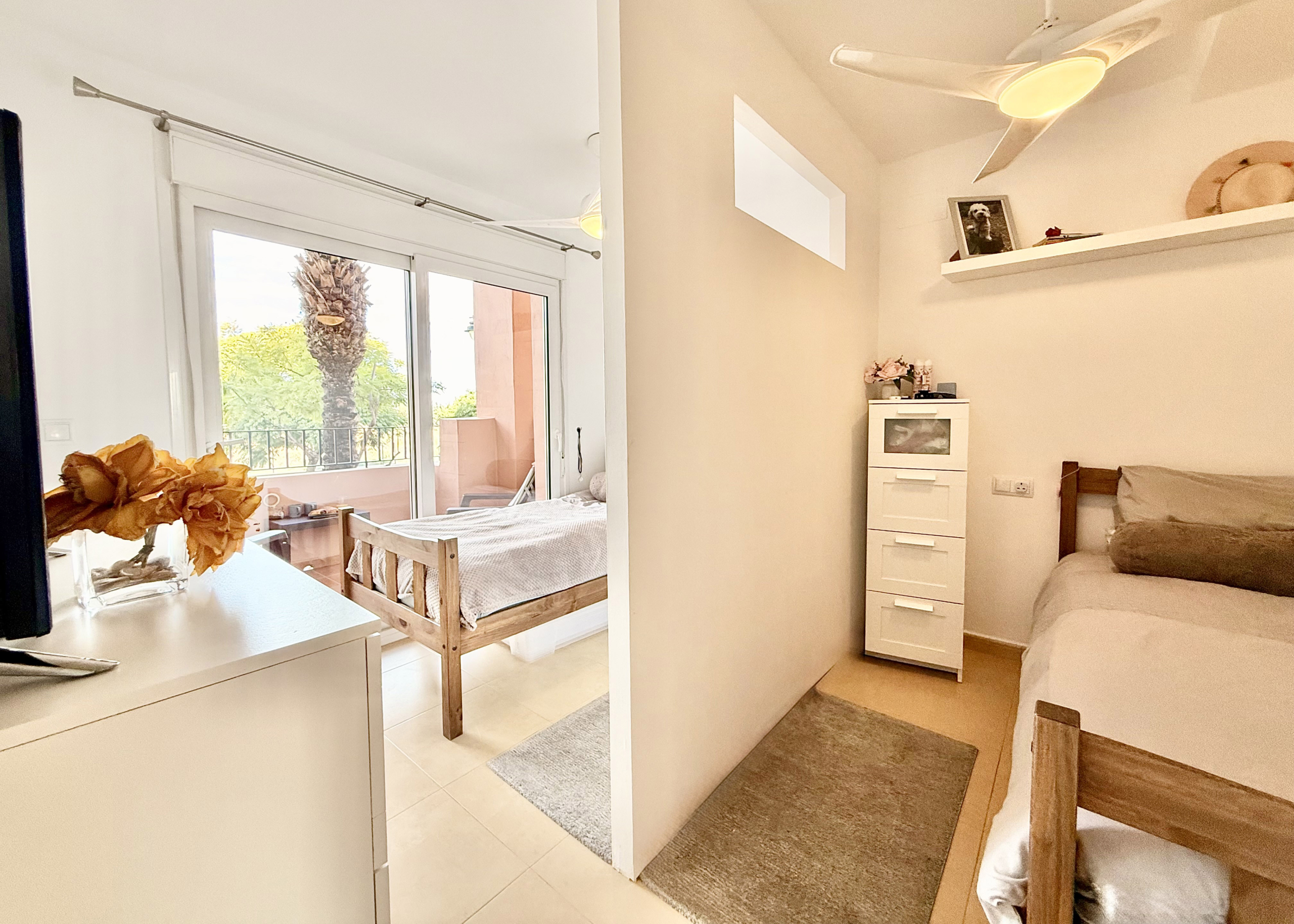 Second double bedroom with private terrace at Mar Menor Golf Resort apartment by Levante Properties