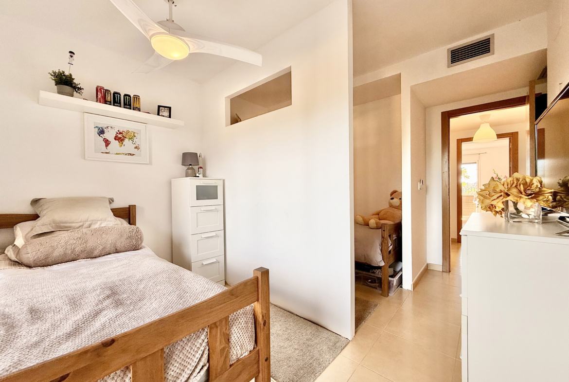 Second double bedroom with private terrace at Mar Menor Golf Resort apartment by Levante Properties