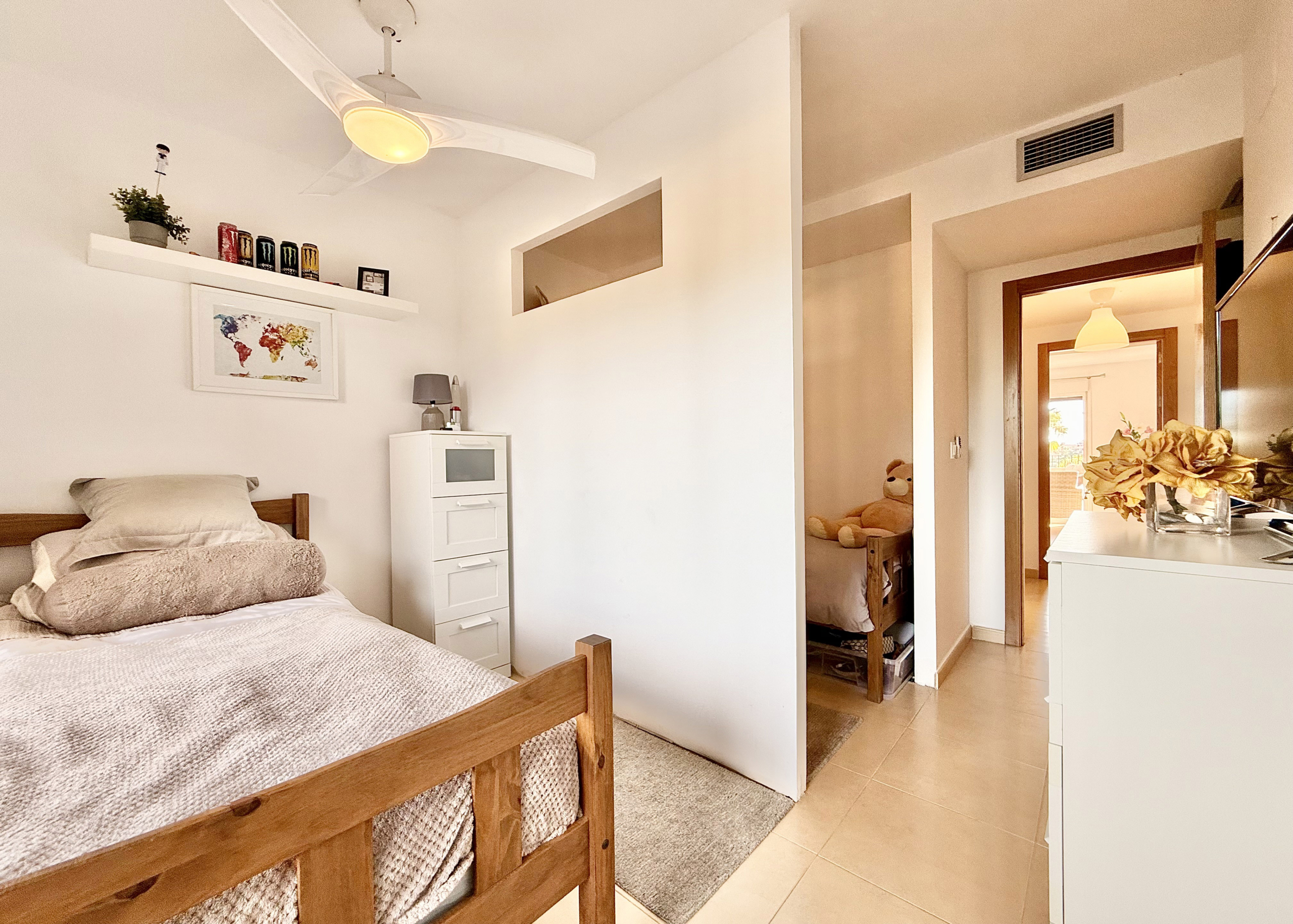 Second double bedroom with private terrace at Mar Menor Golf Resort apartment by Levante Properties