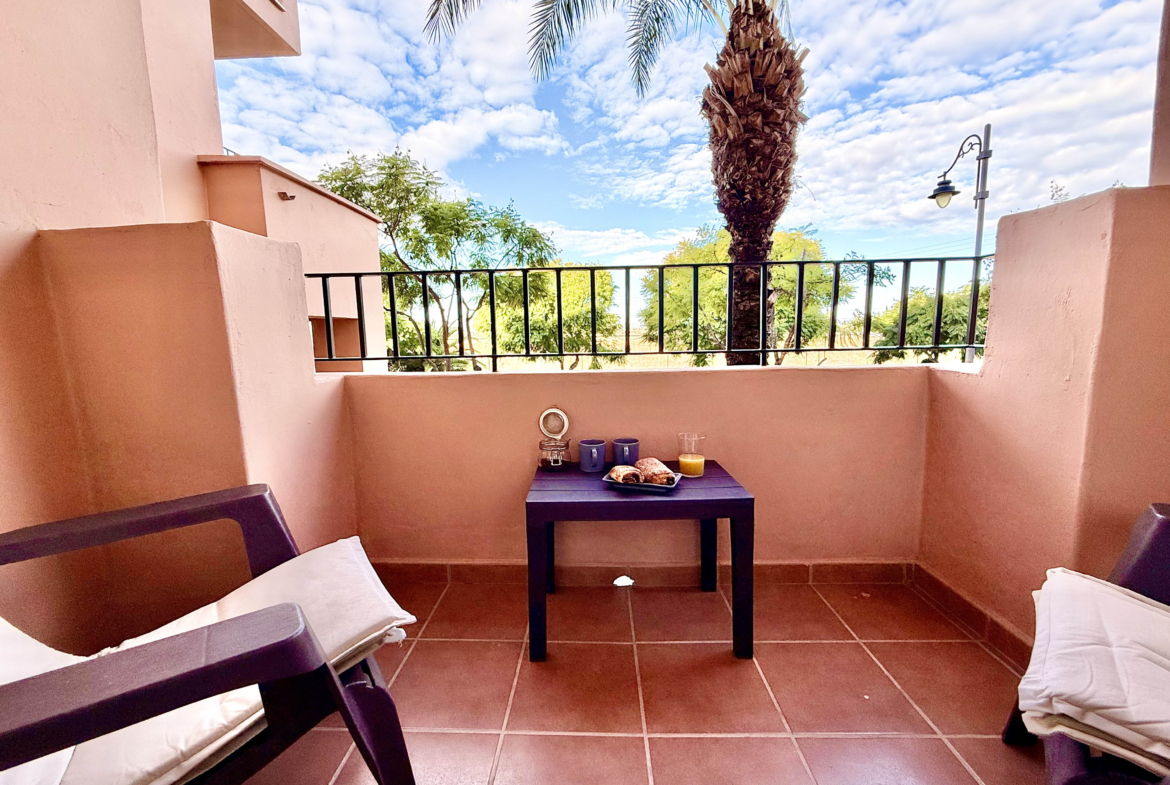 Small private terrace off the second bedroom at Mar Menor Golf Resort apartment by Levante Properties