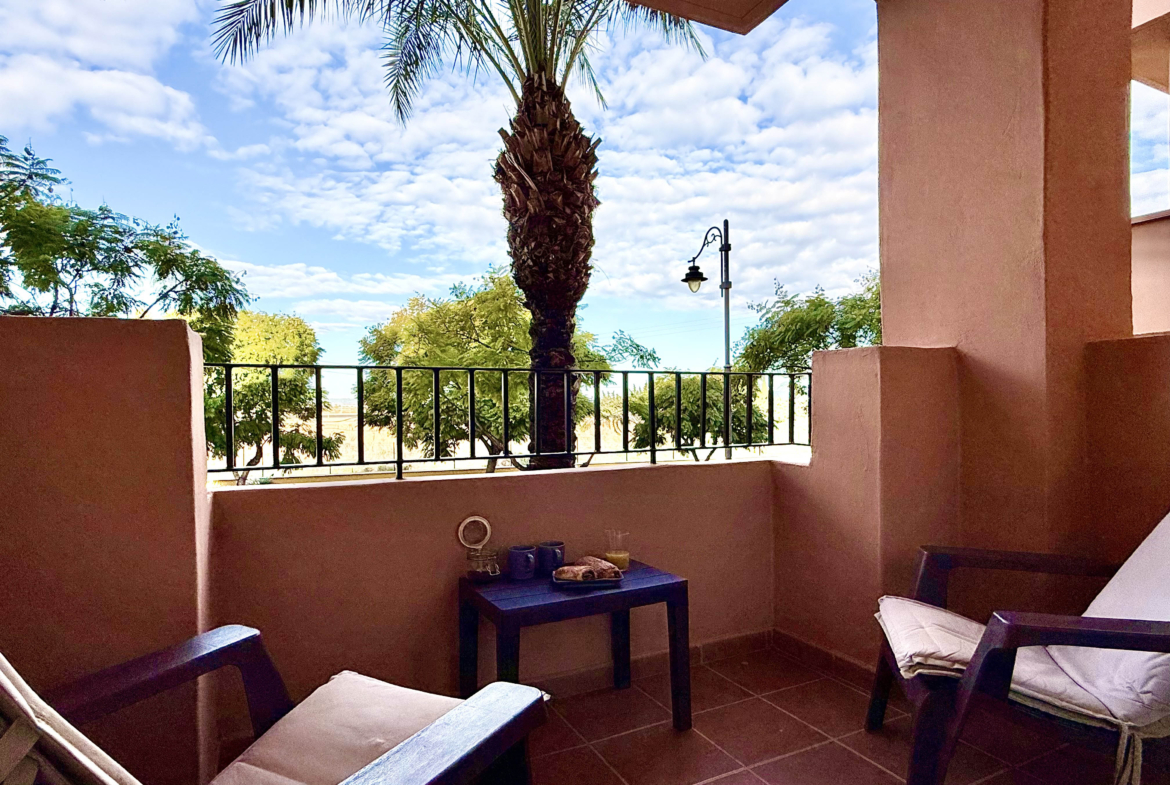 Small private terrace off the second bedroom at Mar Menor Golf Resort apartment by Levante Properties