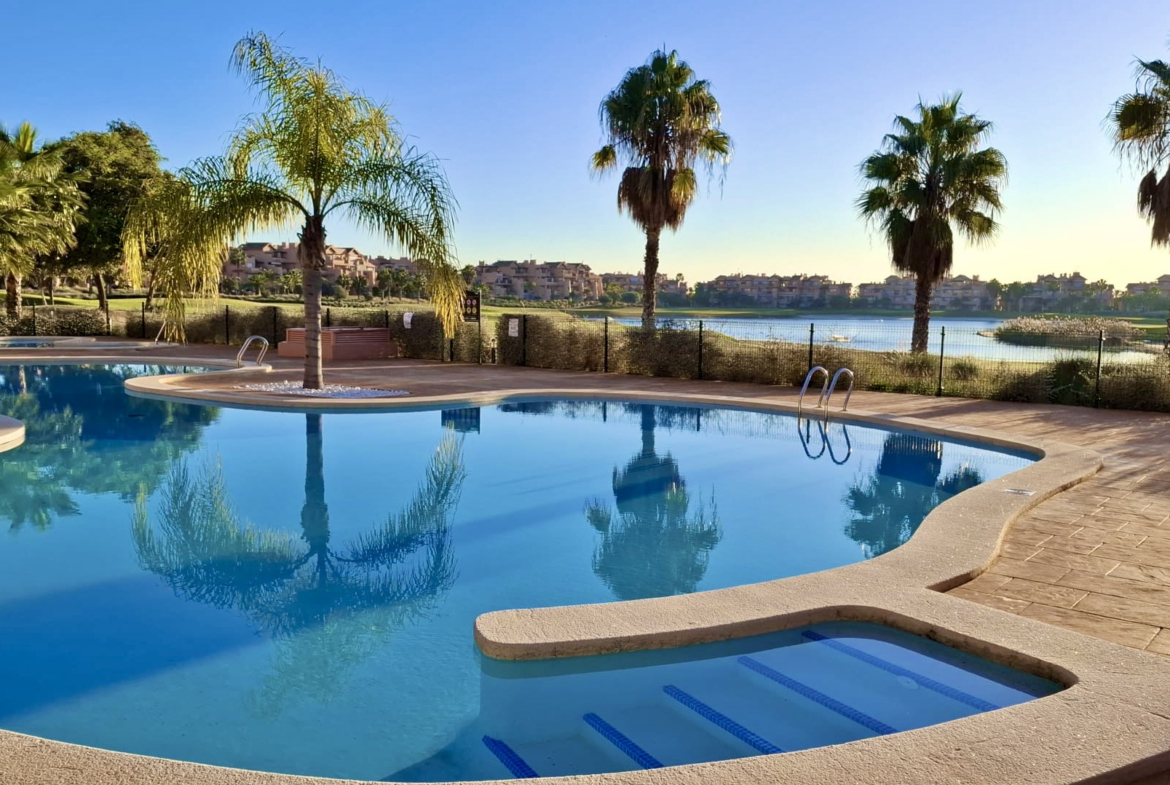 Communal swimming pool at Mar Menor Golf Resort near apartment by Levante Properties