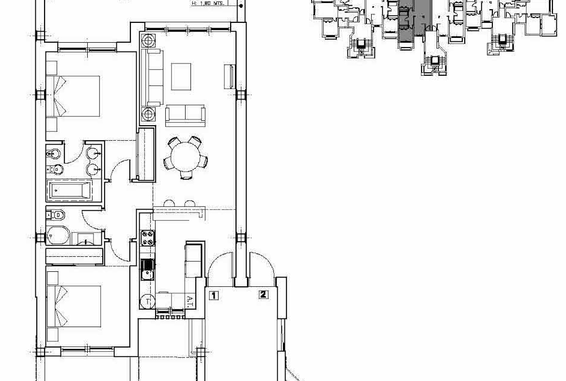 Two bedroom apartment floor plan at Mar Menor Golf Resort by Levante Properties
