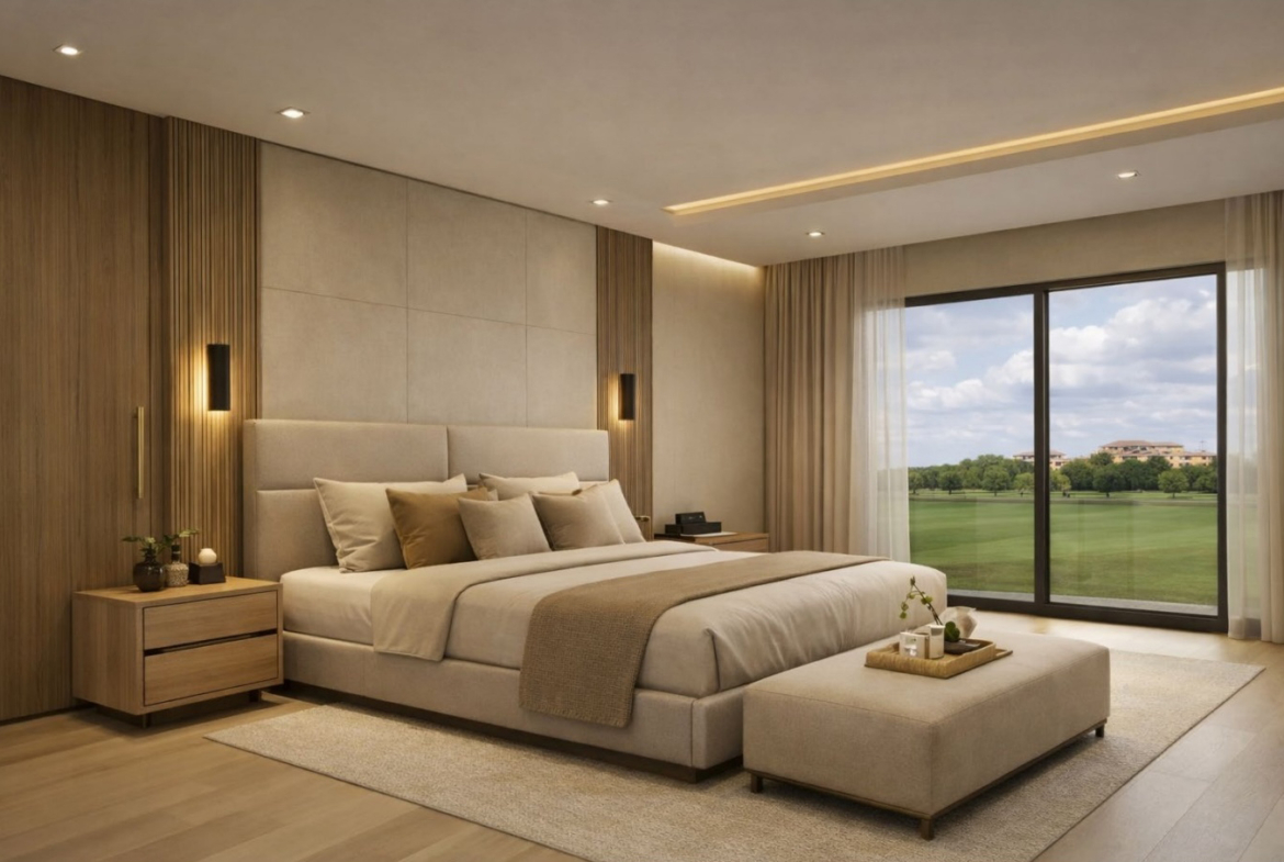 Luxury bedroom with golf views at Mar Menor Golf Resort by Levante Properties