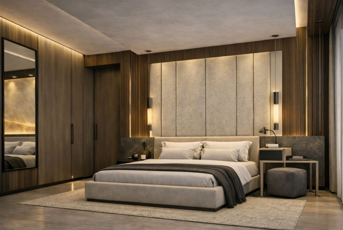Modern guest bedroom in Mar Menor Golf Resort villa by Levante Properties
