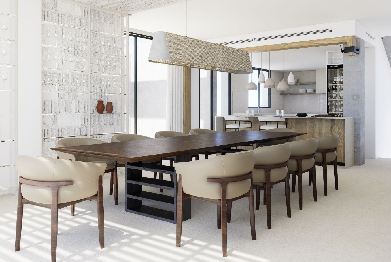 Luxury open plan kitchen and dining area in frontline villa at Mar Menor Golf Resort by Levante Properties