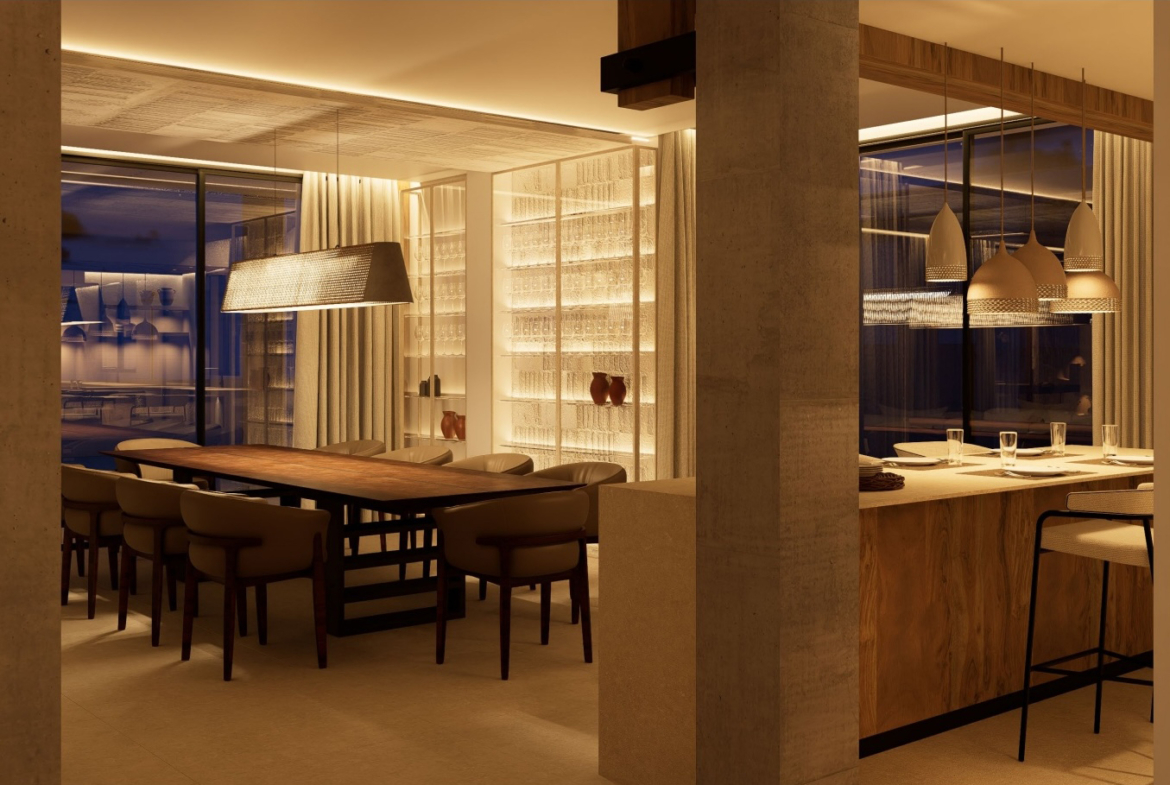Luxury frontline villa illuminated at night in Mar Menor Golf Resort by Levante Properties