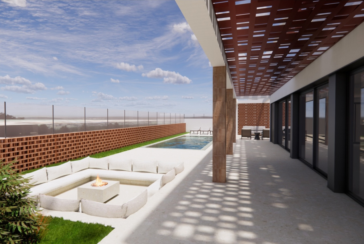 Luxury garden, patio and private swimming pool at frontline villa in Mar Menor Golf Resort by Levante Properties
