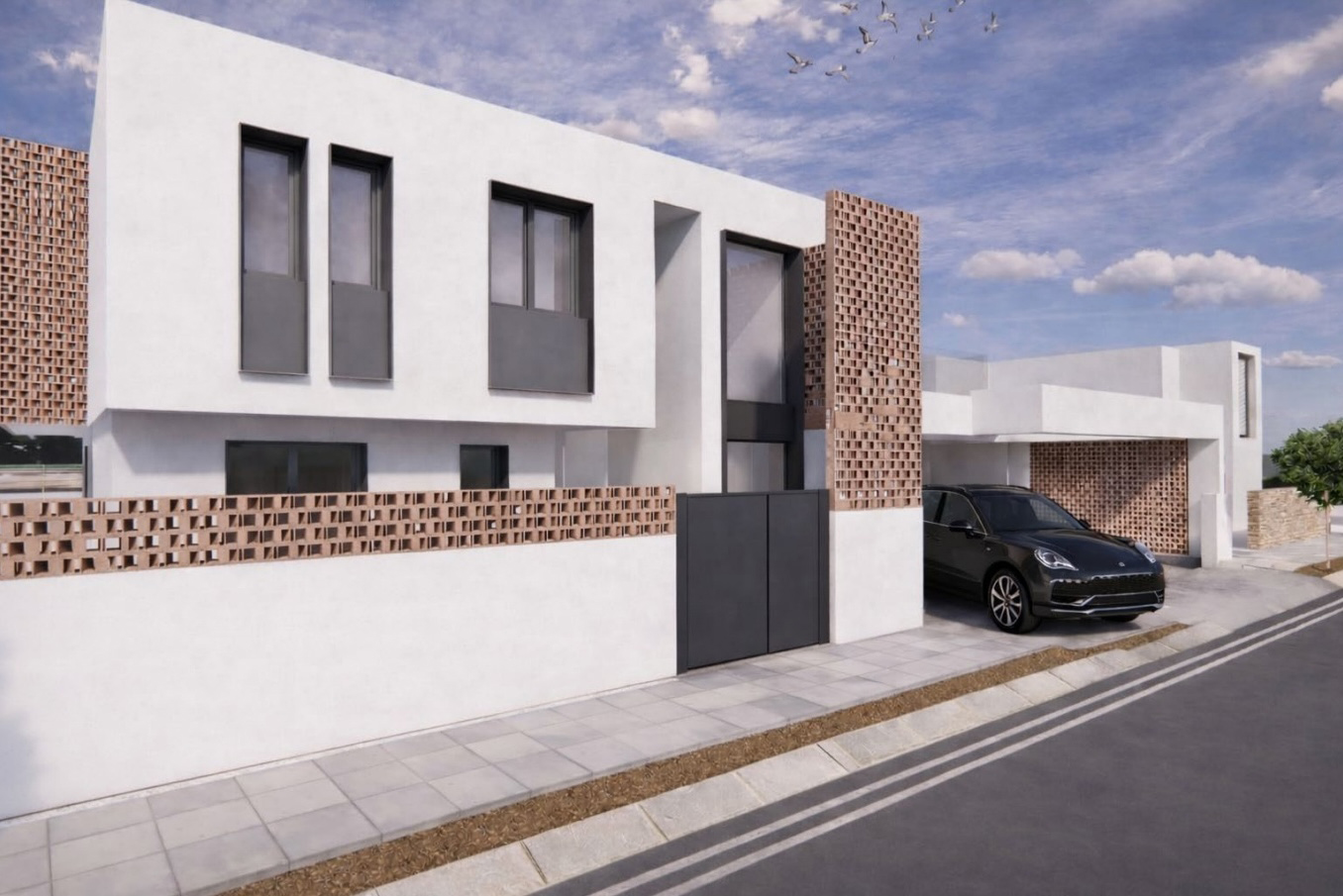 Contemporary luxury villa exterior overlooking the golf course at Mar Menor Golf Resort by Levante Properties