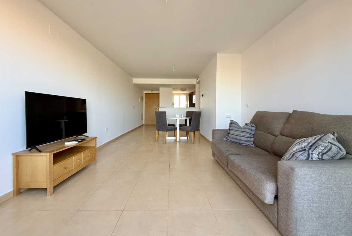Bright open-plan living room in penthouse at Mar Menor Golf Resort by Levante Properties