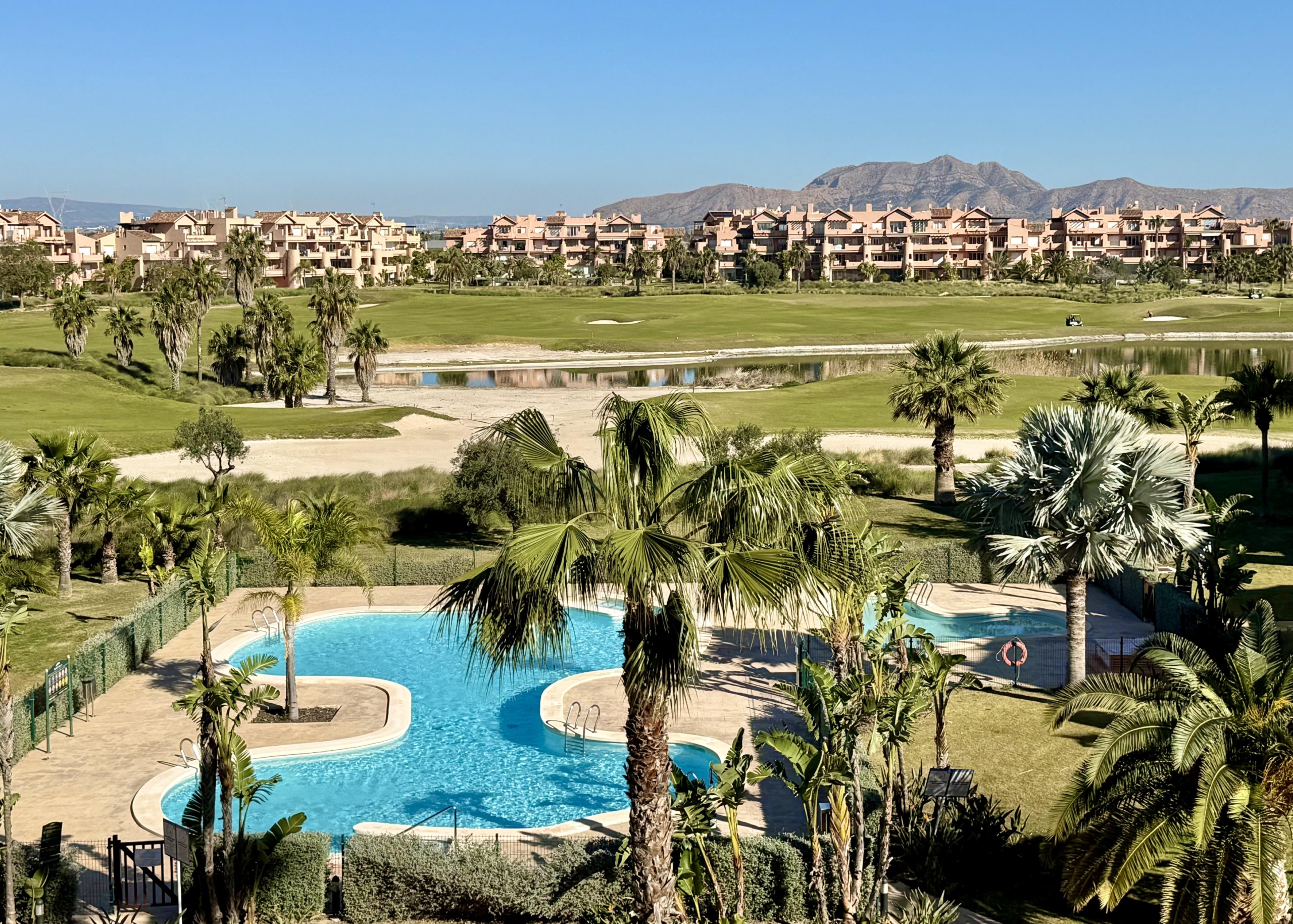 Pool and golf course views from penthouse at Mar Menor Golf Resort Levante Properties