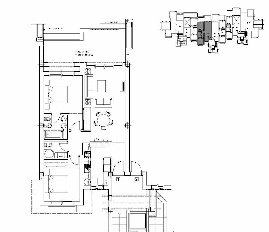 Floorplan of two bedroom penthouse for sale at Mar Menor Golf Resort by Levante Properties