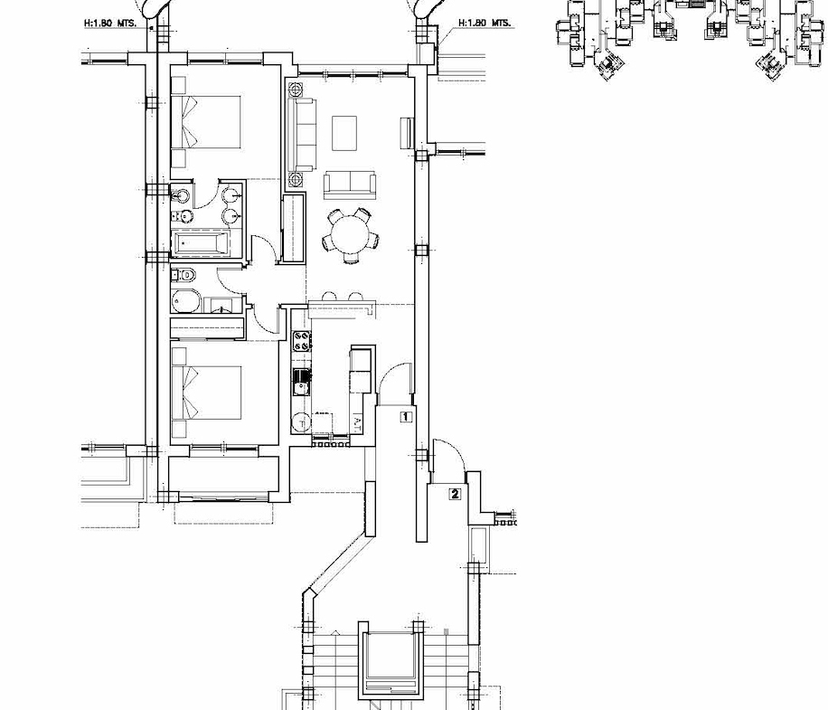 Floor plan of south-facing 2-bed apartment for sale on Mar Menor Golf Resort by Levante Properties