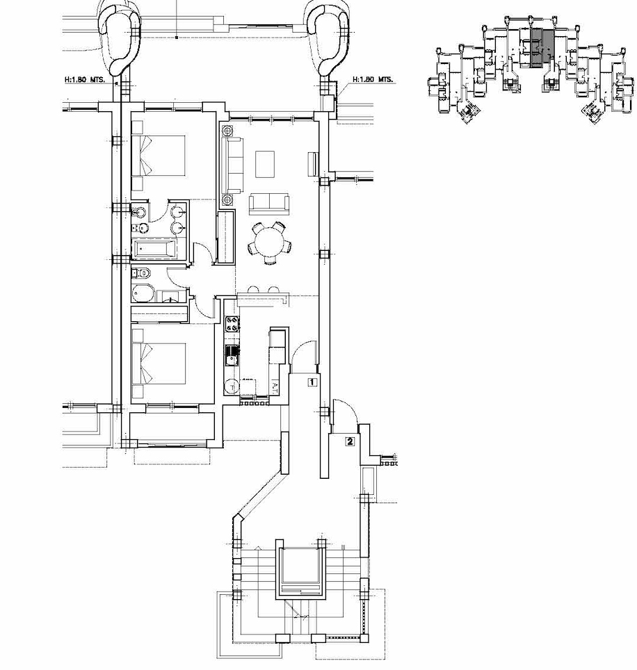 Floor plan of south-facing 2-bed apartment for sale on Mar Menor Golf Resort by Levante Properties