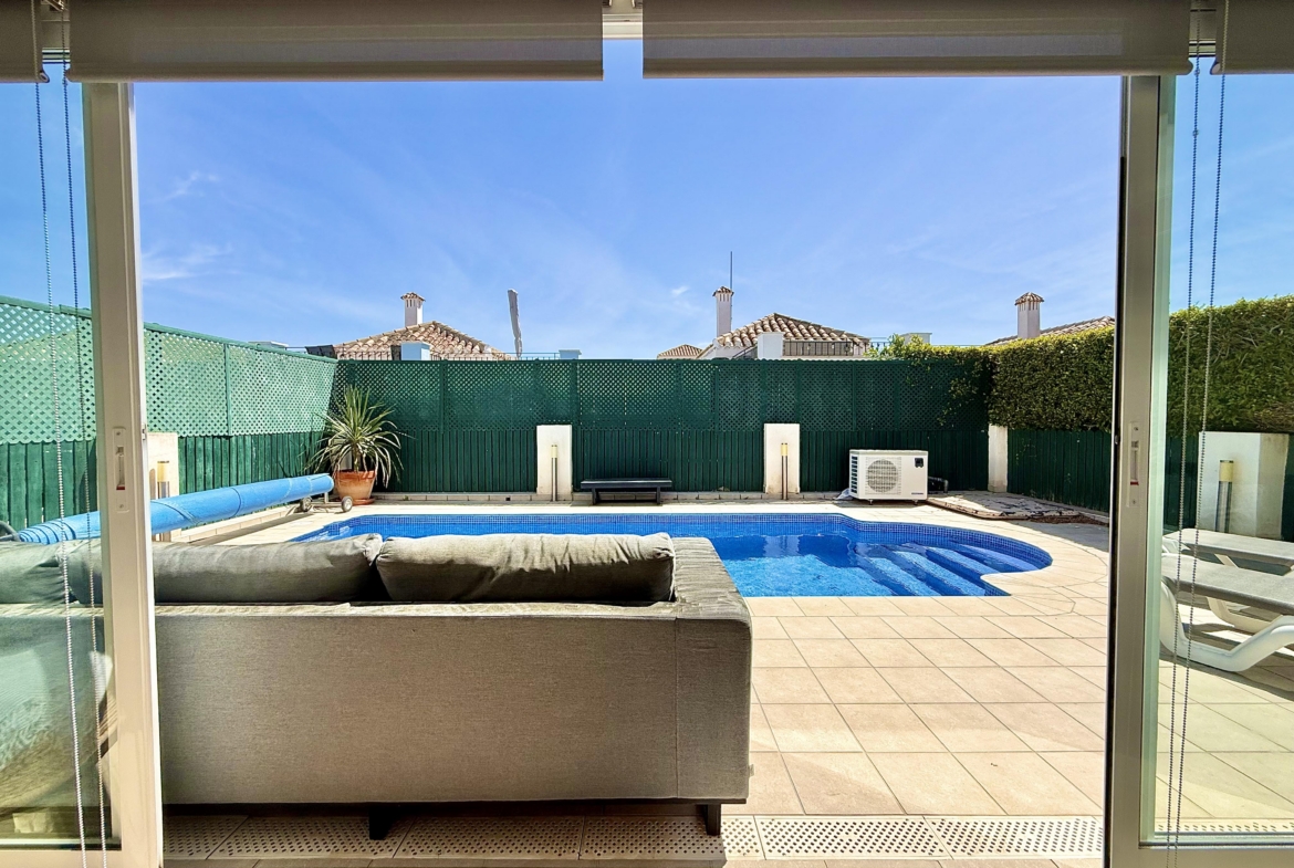 Private heated swimming pool at Isla Grosa villa on Mar Menor Golf Resort by Levante Properties
