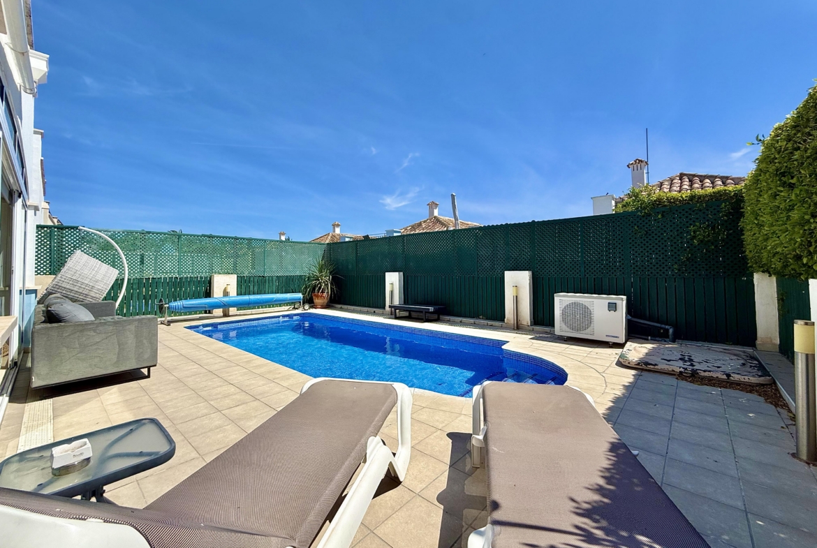 Private heated swimming pool at Isla Grosa villa on Mar Menor Golf Resort by Levante Properties