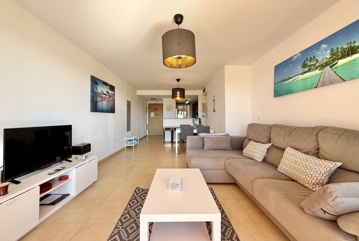Bright open plan living area in Mar Menor Golf Resort apartment for sale by Levante Properties